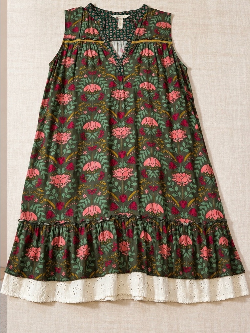 Matilda Jane Olive Green Floral Mini Dress with Pink Blooms